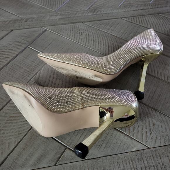 Steve Madden Pumps Womens 8 Altisha Gold Tone Heel Bling Sparkle - Picture 8 of 10